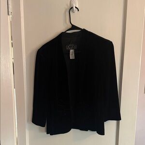 Petite Black Velvet Blazer with Button Closure